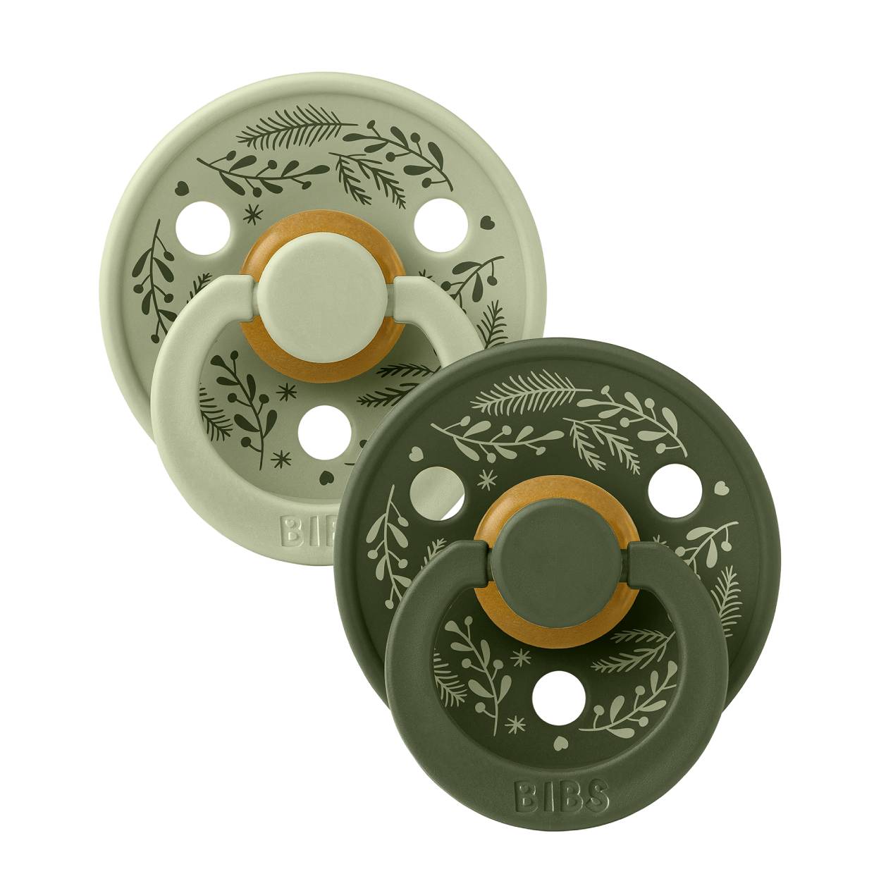 Пустушка BIBS Pacifier Colour Holiday Leaf Latex Round (кругла) – Sage/Hunter Green (2 в упаковці)