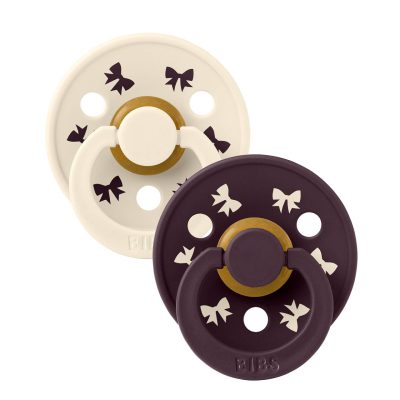 Пустушка BIBS Pacifier Colour Holiday Bow Latex Round (кругла) – Ivory/Plum (2 в упаковці)