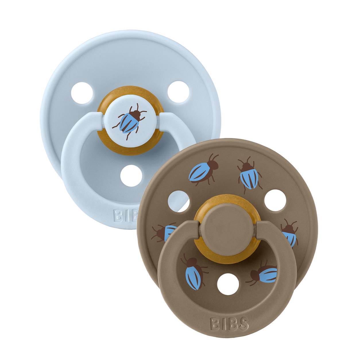Пустушка BIBS Studio Colour 2 PACK Latex Round (кругла) Beetle – Baby Blue/Dark Oak (2 в упаковці)