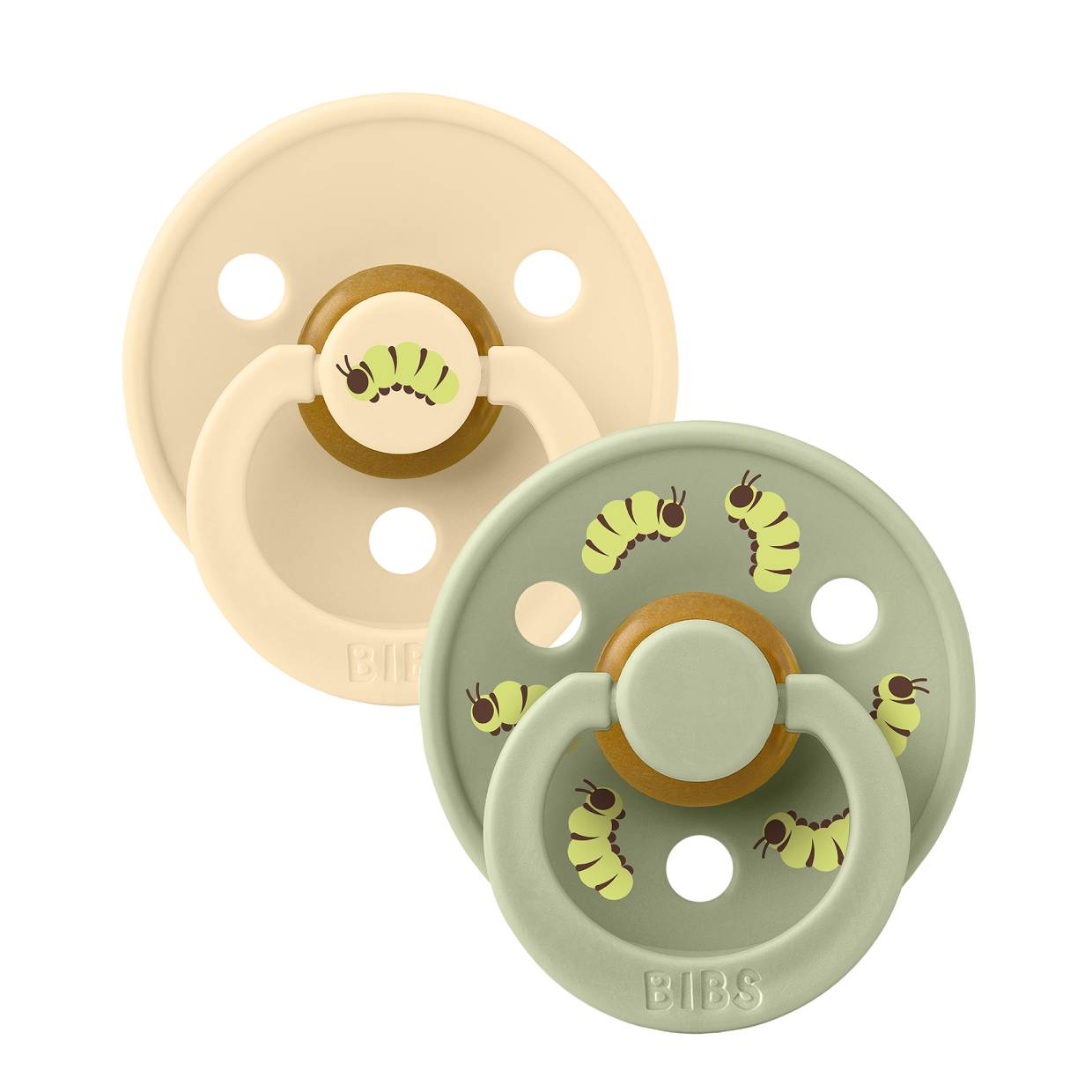 Пустушка BIBS Studio Colour 2 PACK Latex Round (кругла) Caterpillar – Silk/Sage (2 в упаковці)